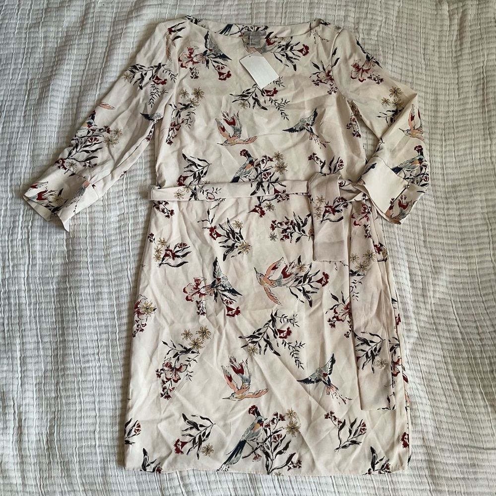 H&M Cream Floral Long Sleeve Dress
